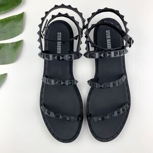 Steve Madden Transport Sandals Black Studded Strappy Plastic Jelly Women’s 8